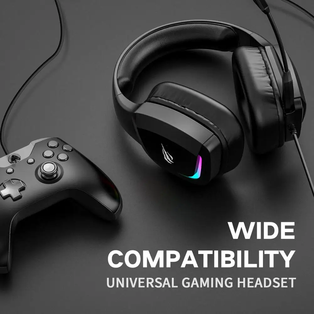 Havit PS4 Игровые наушники с шумоподавлением Микрофон RGB Освещение объемный звук 50 мм