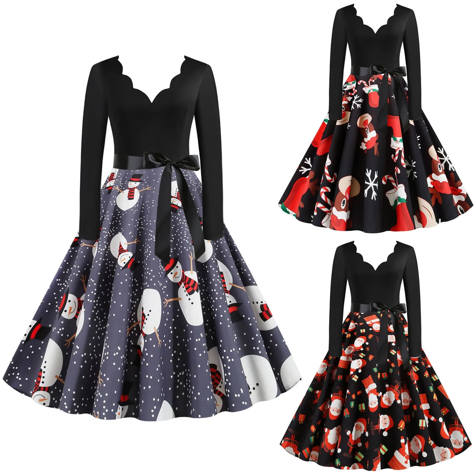 

Женское винтажное платье с длинным рукавом, V-образным вырезом