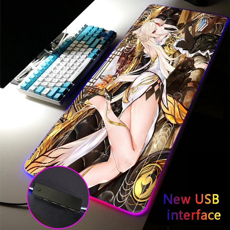

Anime Sexy Girl RGB Mouse Pad XXL USB Hub MousePad Carpets Rugs Four USB Docking Dock Typec Interface Multi-interface Desk Mat