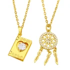 Ожерелье FLOLA Gold Vermeil Ловец снов для женщин, квадратный кулон с кристаллами, ожерелье с кубическим цирконием, ювелирные аксессуары nkeu41