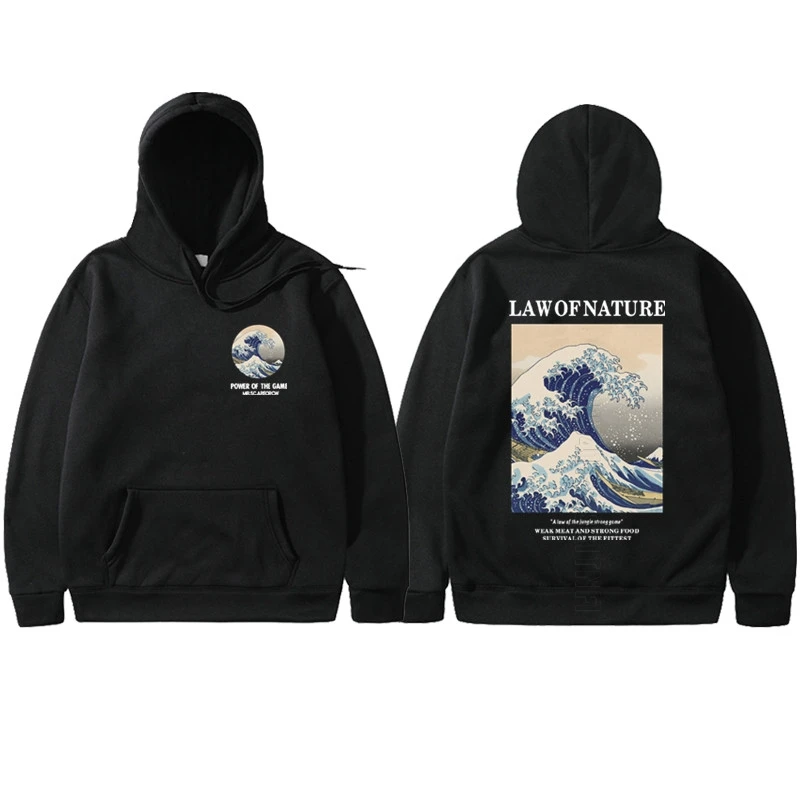 Толстовка с японским принтом волн толстовки для мужчин и женщин шерстяные худи в