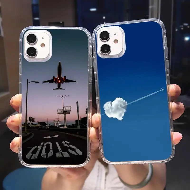 

Aircraft Airplane fly travel cloud Phone Case Transparent for iPhone 6 7 8 11 12 13 s mini pro X XS XR MAX Plus cover shell