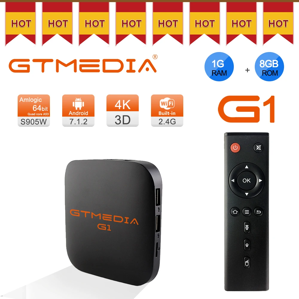 

GTMEDIA G1 Android 7.1.2 Box 4K TV Box media player S905W 1/8GB RAM ROM set top box 4Kx2K HD 2.4G Wifi Black mini Set Top