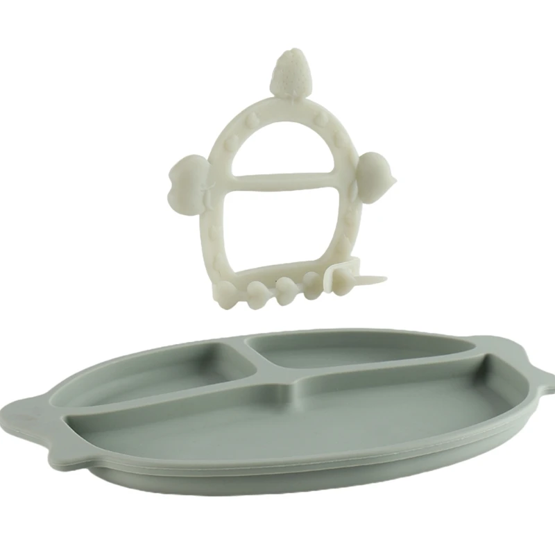 

Infant Children Silicone Food Plate Baby Hand Guard Molar Stick Teether Set