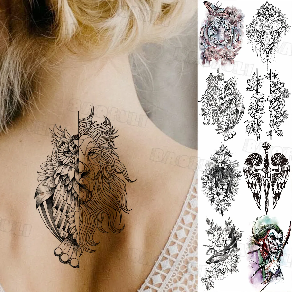 Сексуальная Лев Сова Временные татуировки для Для женщин с животным принтом
