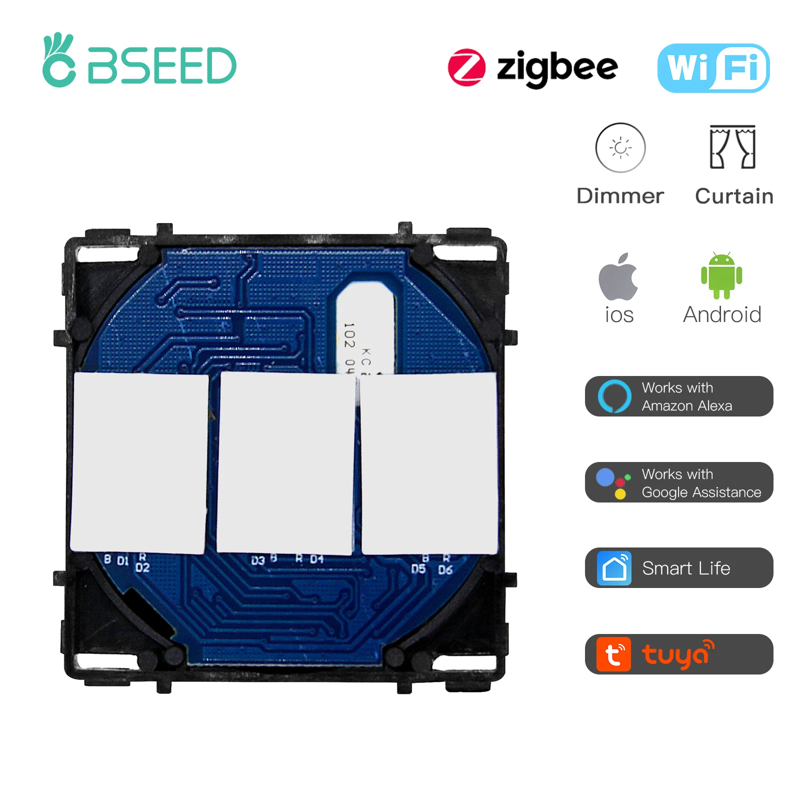 

Умный сенсорный затвор BSEED Zigbee для штор, wi-fi переключатель с регулировкой яркости, запчасти «сделай сам» без панели, управление через прилож...