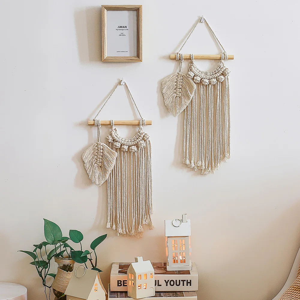 

Nordic Boho Woven Leaf Macrame Tapestry Wall Hanging Mandala India Tassels Bohemian Hanging Decoration Kids Room Home Wall Decor