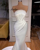 mermaid wedding dresses elegant bride dress pearls ceremony gown strapless robe de soiree de marige