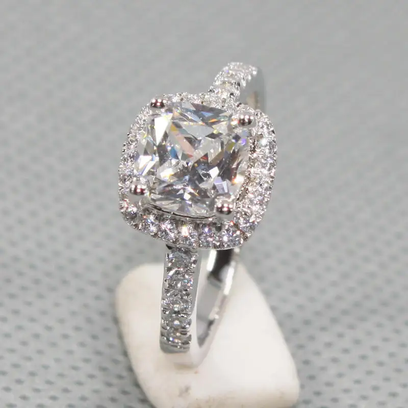 2CT Halo Diamond Cushion NSCD Jewelry Engagement Ring 925 Sterling Silver Promise Bridal Wedding Luxury | Украшения и аксессуары