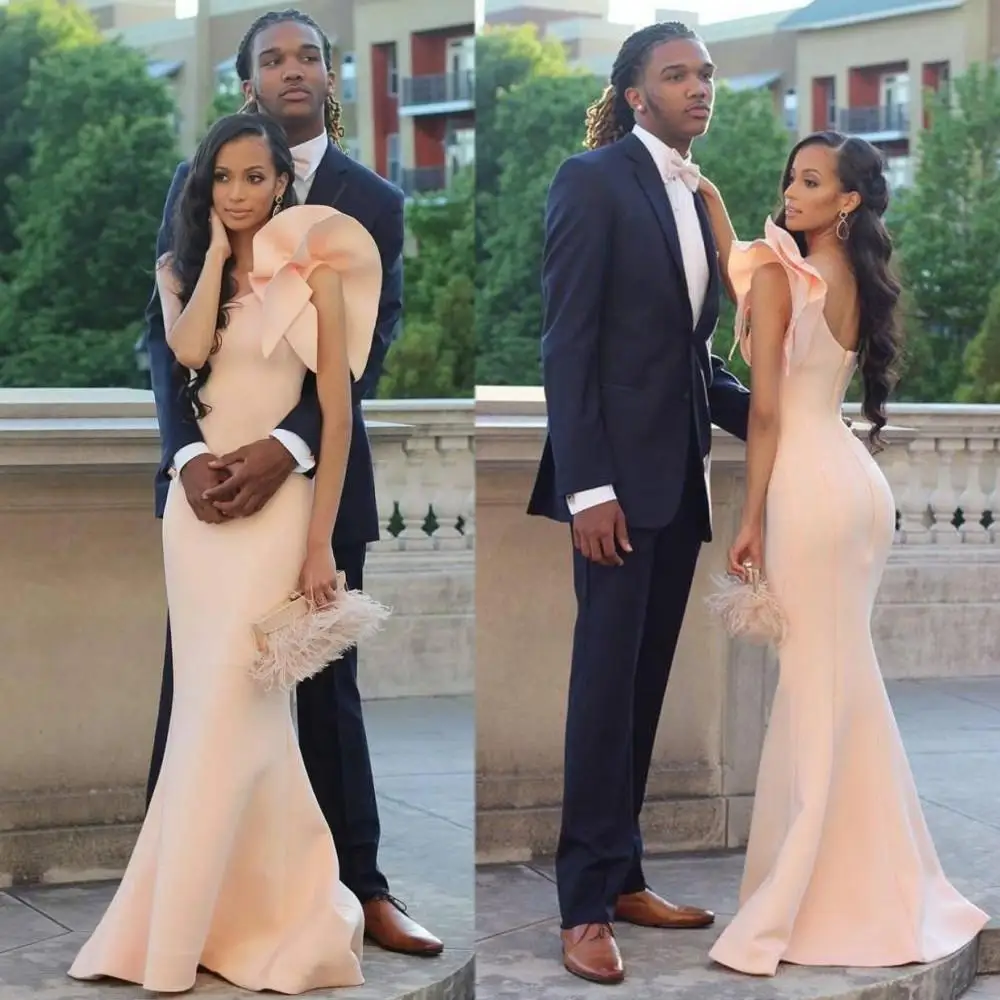 

Elegant Dusty Pink One Shoulder Mermaid Evening Dresses Ruffles Tiered One Shoulder Party Gowns Formal Prom Dress Evening Gowns