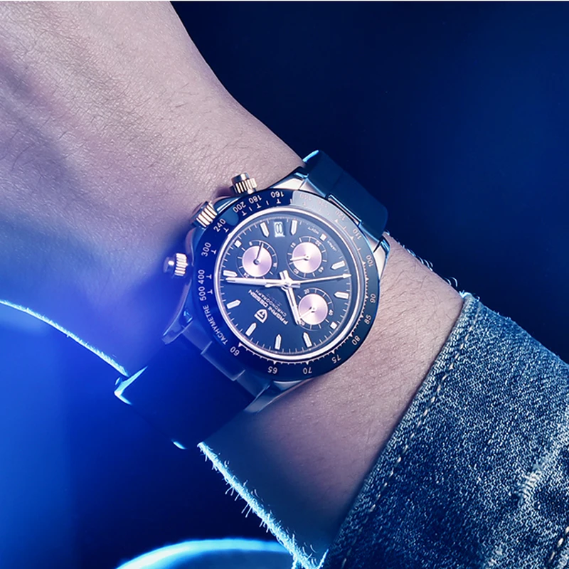 

PAGANI DESIGN Top Brand New Rubber Strap Chronograph Watch Men Quartz Wristwatch Luxury Sapphire Glass Sports Watch Men Relogio