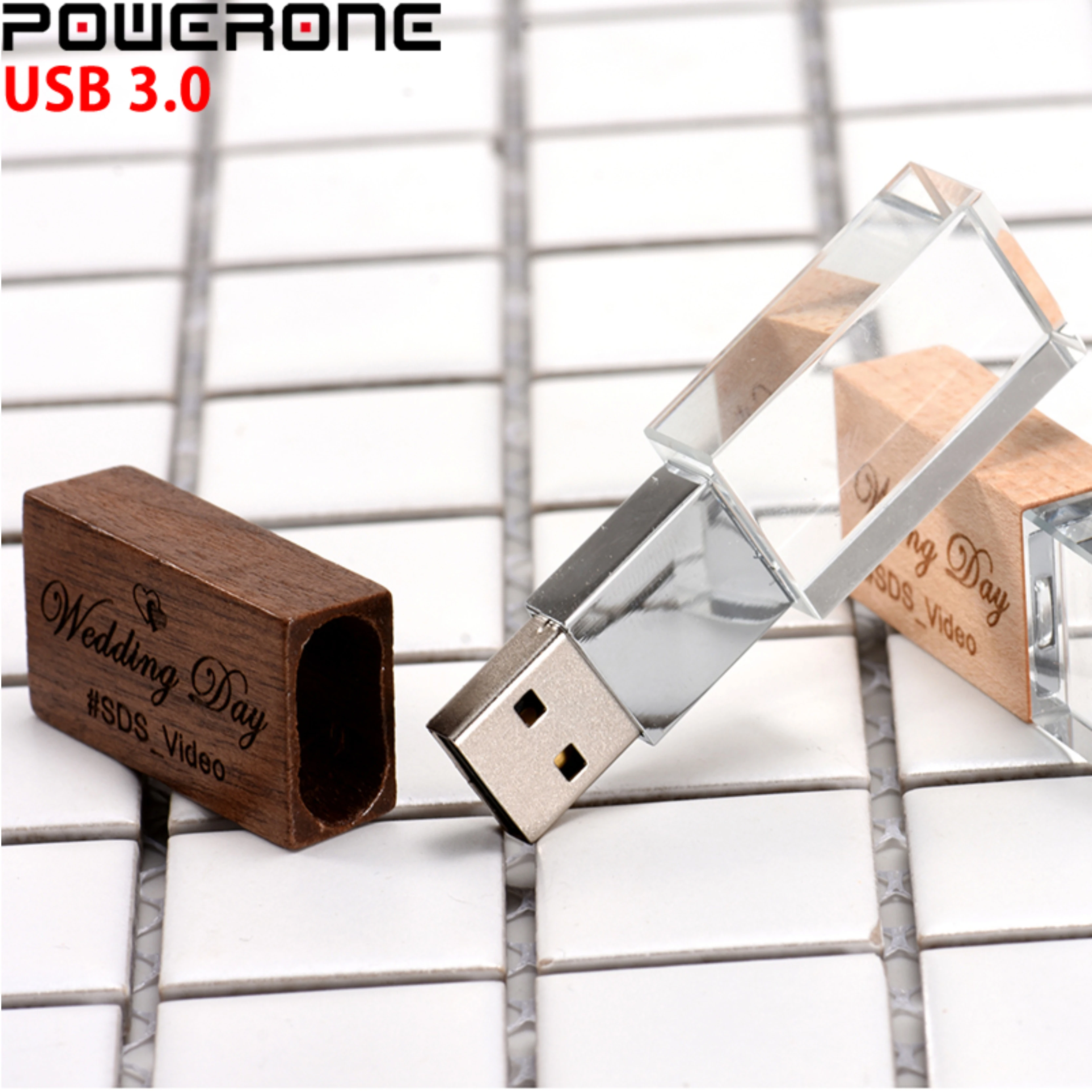 POWERONE USB 3 0 свадебная фотография Бесплатный Логотип Деревянный кристалл 64 ГБ 32 16 4