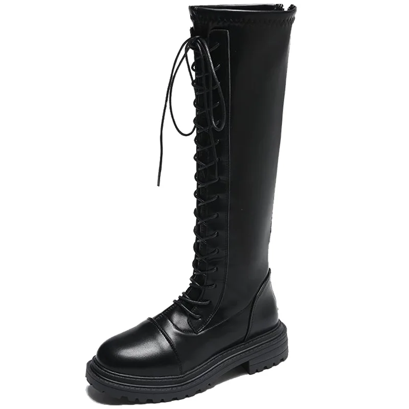 

SONL ARFU Mid-Calf Knight boots women's autumn and winter New thick sole lace-up high Frye boot thin calf fashion