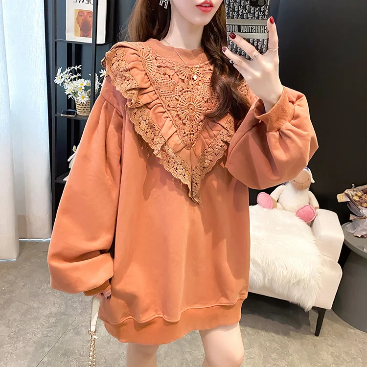 

Женская толстовка размера плюс, женский дизайн, кружевной тонкий Топ средней длины с прострочкой, для полных, Mm200, пригодный для носки