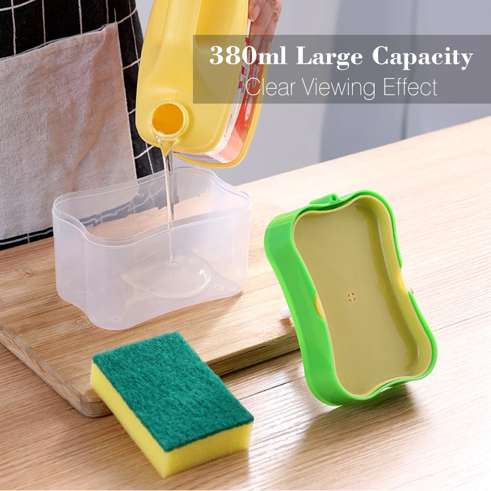 

2-in-1 Soap Dispenser Sponge Caddy Liquid Soap Pump Dispenser Box 380ml Kitchen Container Organizer Cleaner Tools Dropshipping