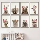 Пион цветок кролик Лев лиса медведь лама настенная живопись холст скандинавские плакаты и принты настенные картины для детской комнаты декор для детской комнаты