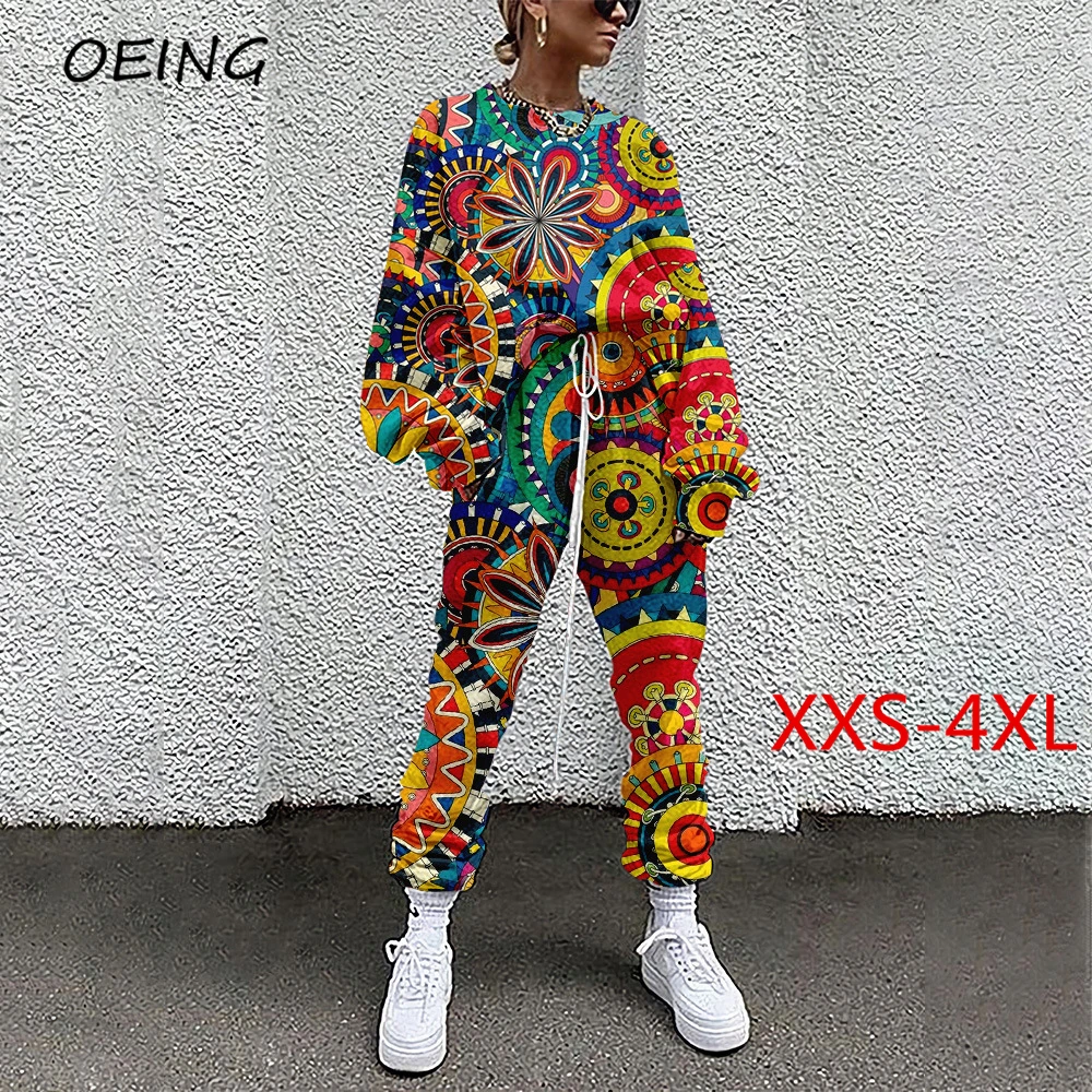 

Womens Tracksuits 2 Piece Sets Winter Bohemian Print Fashion Exercise Jogging Suits 2021