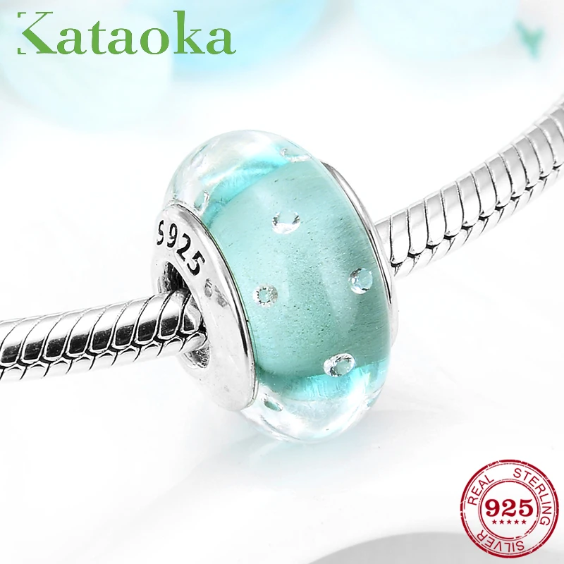 Мода 925 стерлингового серебра зеленый мунаро Стеклянные Подвески Бусины