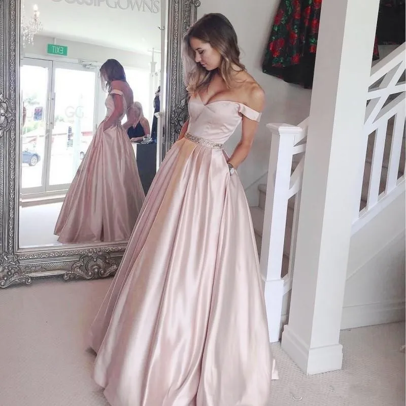 

Elegant Muslim Evening Dresses A-line Off The Shoulder Beaded Backless Dubai Saudi Arabic Long Evening Gown Prom