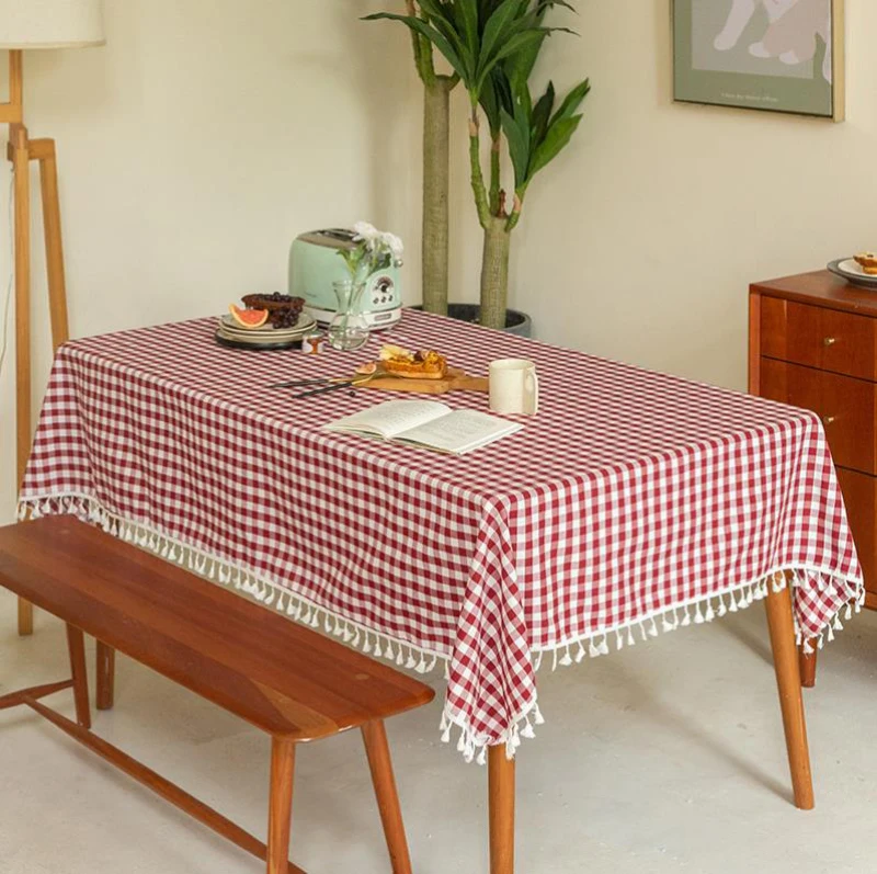 Скатерть прямоугольная в сетку элегантная льняная скатерть украшение для дома -