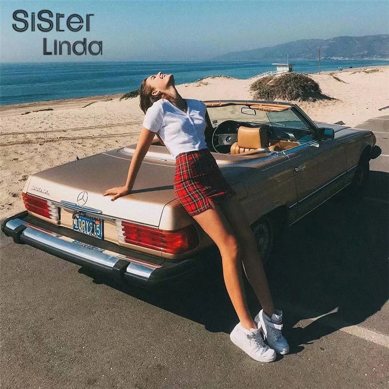 Sisterlinda простая красная короткая облегающая клетчатая юбка женская летняя модная мини-юбка с высокой талией уличная Короткая юбка для отдыха