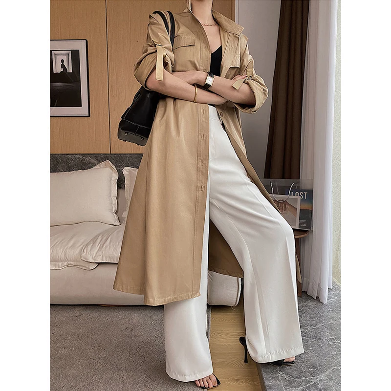 

2021 Autumn Women's Long Coat New Arrival Korean Belted Trench Coat Female Single Brasted A-line Windbreaker Ladies Outwear