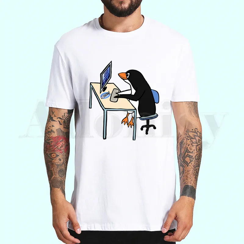 LINUX пингвин в компьютере футболки модные мужские и женские топы Футболка