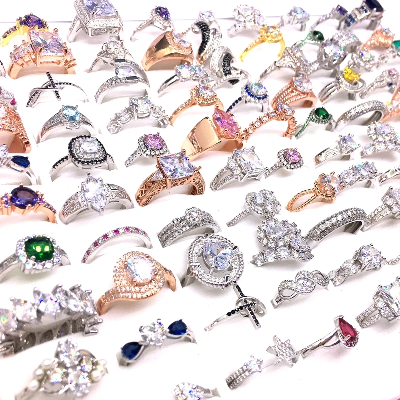 

MIXMAX 20pcs Beautiful Womens Rings Shining Crystal Rhinestone Zircon Stone Fashion Jewelry Party Gift Wedding Bands Mix Styles