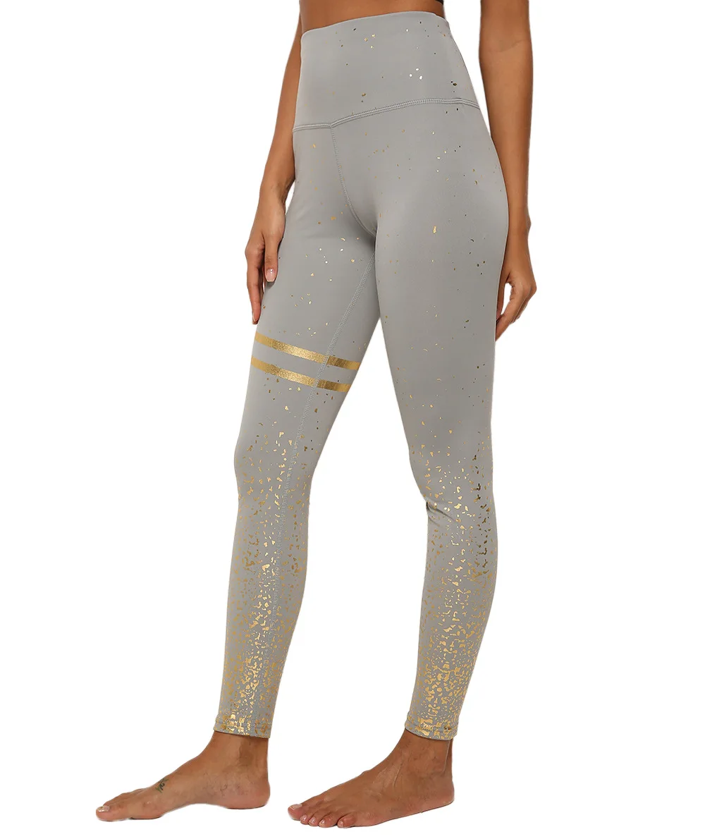 

Factory wholesale new 2021 women's high waist stretch bronzing printed yoga pants fitness hip lifting slim sports women's leggin