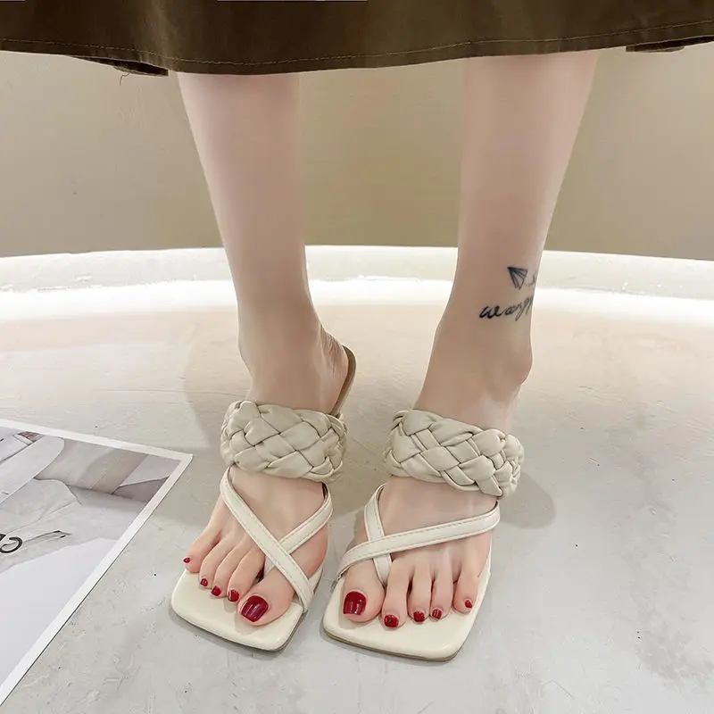

Stiletto flip flops women's fashion 2021 new sexy square toe high heels summer