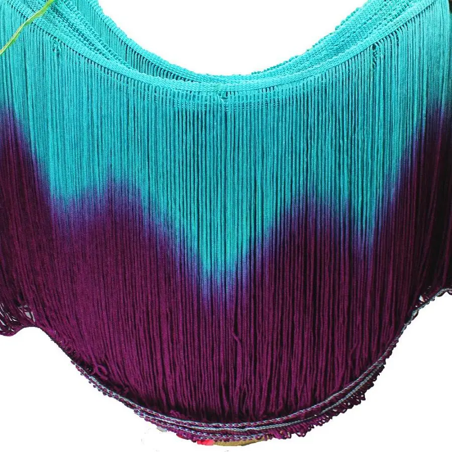 5 ярдов/лот бахрома кисточка для латинских танцев отделка Dip Dye Omble вискоза макраме кружево Samba Одежда для танцев отделка шитье отделка 25 см-30 см - Цвет: GreenPurple 25cm