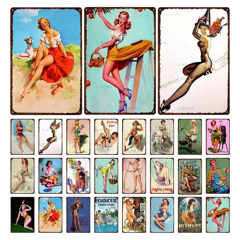 

Sexy Girl Sign Poster Vintage Metal Plaque Pin Up Girl Tin Sign Vintage Metal Painting Wall Art Bar Pub Club Man Cave Decor