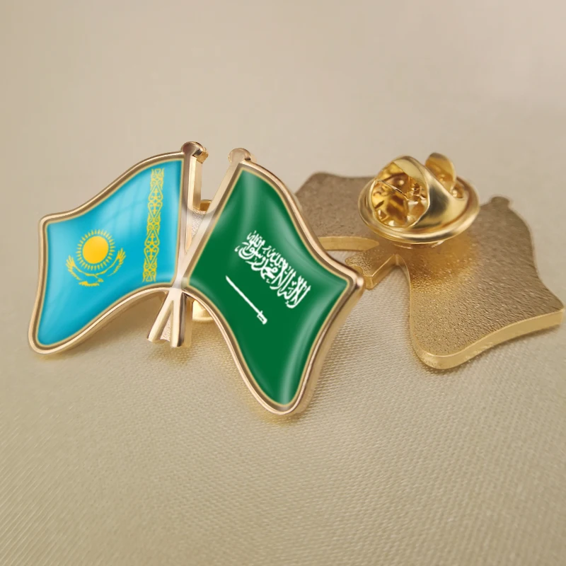 

Kazakhstan and Saudi Arabia Crossed Double Friendship Flags Lapel Pins Brooch Badges