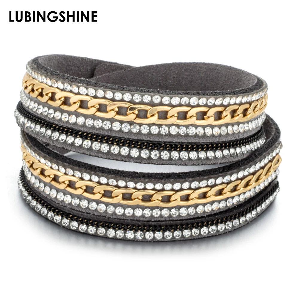 Винтажный Многослойный кожаный браслет и с цепочкой из сплава кристаллами для