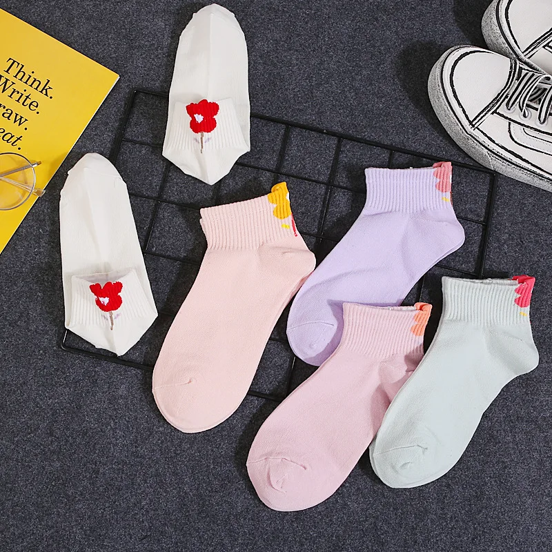 H 5 пар, женские носки, хлопковые носки с героями мультфильмов, Harajuku, женские, милые, унисекс, скейтборд, хипстер, модные, с животным принтом, короткие носки - Цвет: H