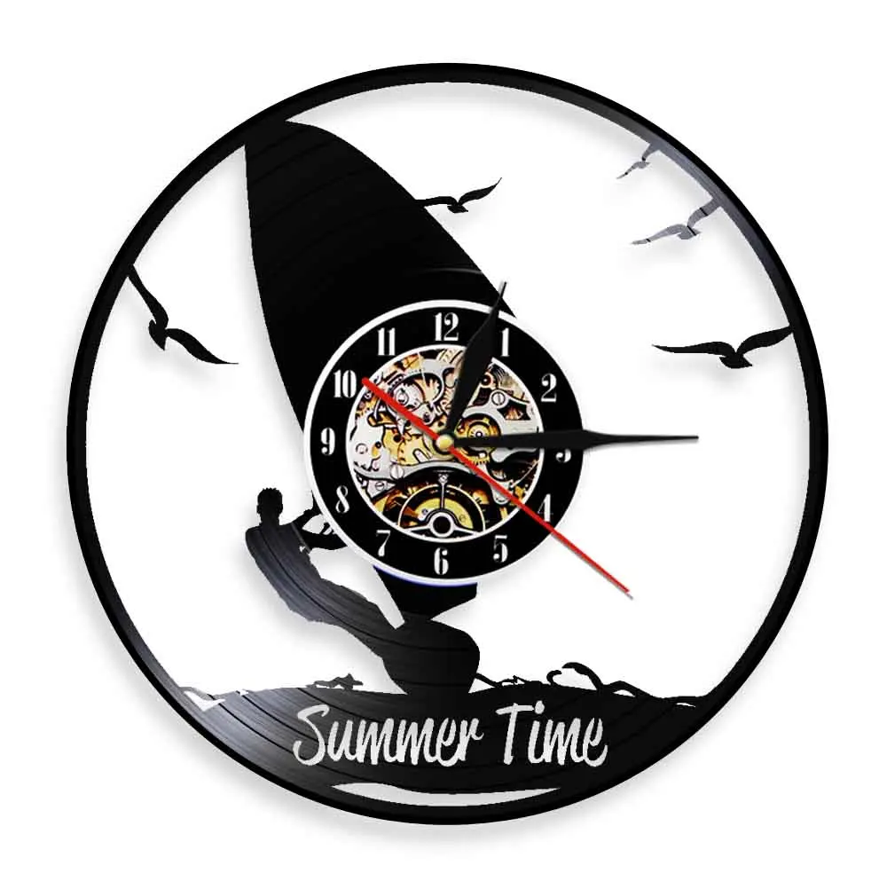 

Summer Time Surfing Wall Clock Windsurfing Vinyl Record Wall Clock Modern Design Surfing Sport 3D Watch Gift For Surf Lover