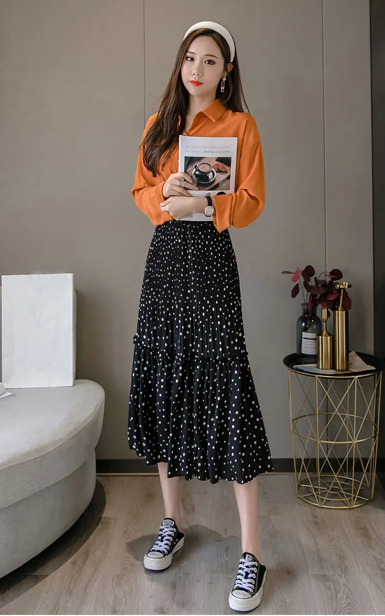 Faldas Mujer 2020 Spring/Summer A-Line Skirts Women High Waist Dot Chiffon Casual Jupe Femme Saias Bohemia Outwear | Женская одежда