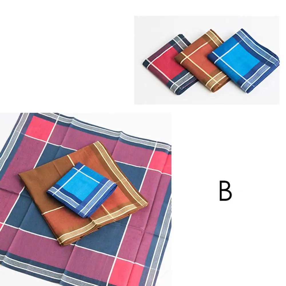 Plaid B 3Pcs 3-5 шт./лот разноцветные носовые платки для женщин хлопок Цветочный вышитый шарф Карманный платок случайный цвет - Цвет: Plaid B 3Pcs