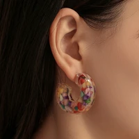 personality clear resin macadam earrings geometric colored stone pearl earrings exaggerated c shaped earrings