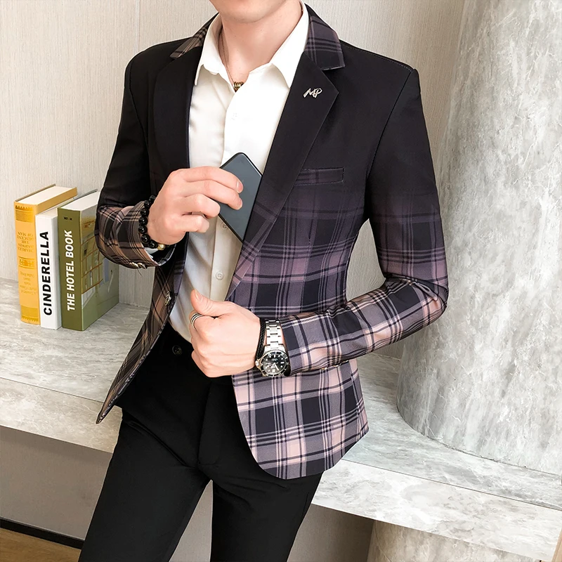 Wedding Business Clothing Male Blazer Masculino 2020 Spring British Style Plaid For Men Suit Jacket Casual Dress Coat | Мужская одежда