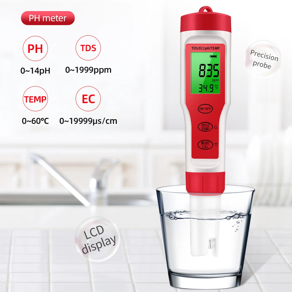 Цифровой измеритель PH TDS/EC/PH/температуры 4 в 1/3 1 тестер качества воды для бассейнов