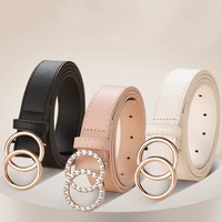2020 new fashion womens belt diamond studded snap button simple fashion decorative jeans double ring buckle belt