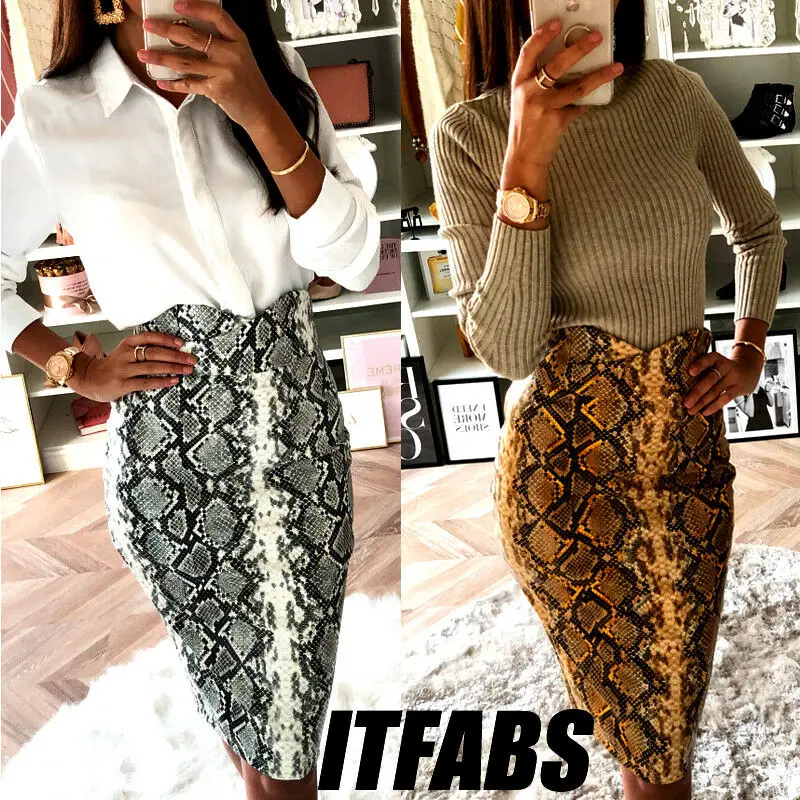 

Goocheer Sexy Women leather Snake Print Skirt Summer High Waist Mini Skirt Short Pencil Bodycon Femme Slim Package Hip Plus Size