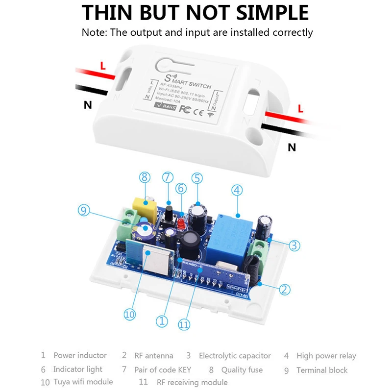

Tuya Smart Life APP WiFi + RF 43hz DIY Relay Timer Module Google Home Amazon Alexa 110V 220V 10A for Switch Light FAN