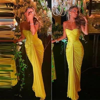 verngo bright yellow chiffonsatin pleats long prom dresses sweetheart mermaid floor length evening gowns women party dress