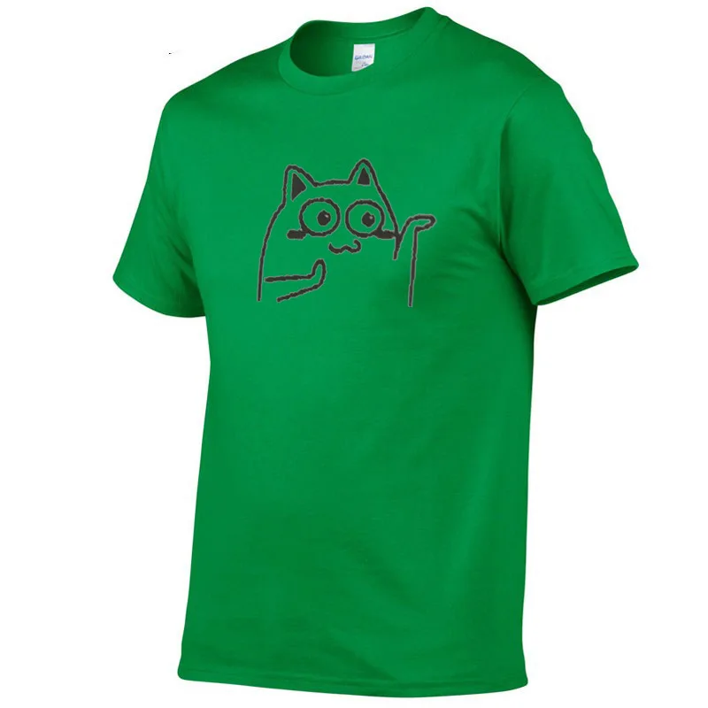 

2021 Summer Male Female Fashion Trend Shy Cat Printed Cotton T-Shirt Breathable And Quick-Drying Short-Sleeved