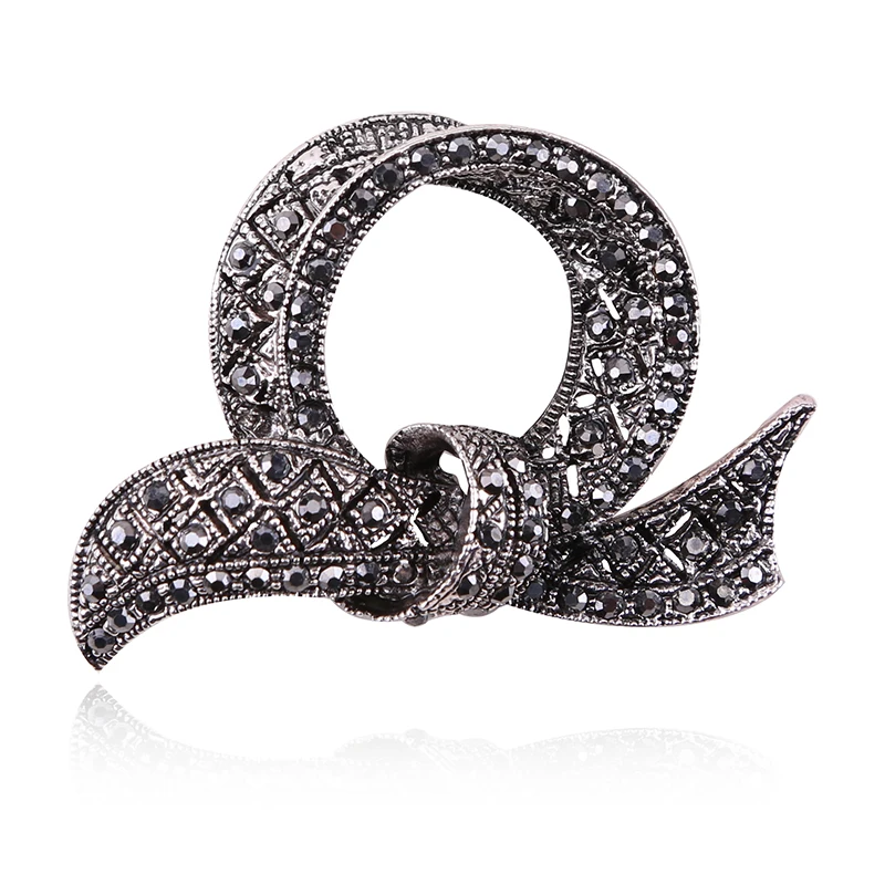 Высококачественная брошь с черным горным хрусталем воротник свадебная бантом