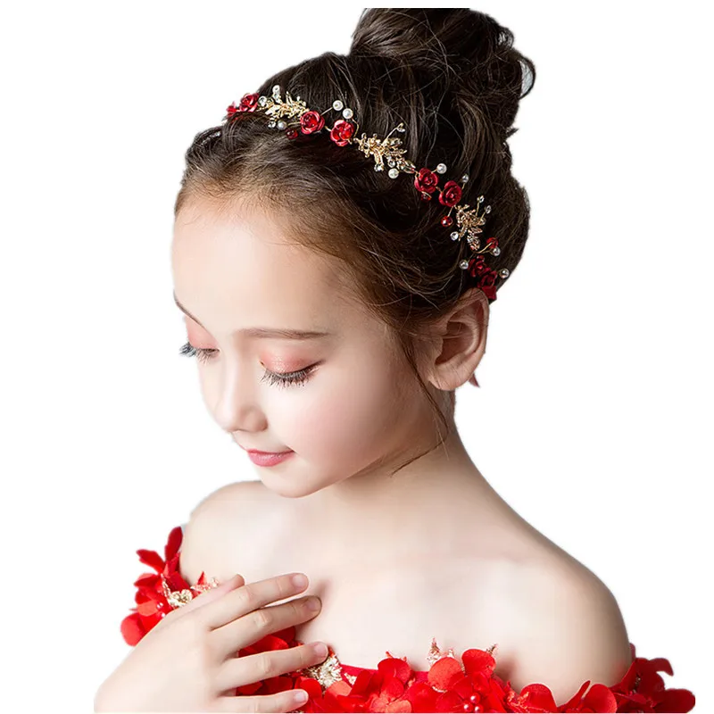 

Children's red exquisite headdress flower girl wedding accessories girls birthday cute show all-match hair accessories