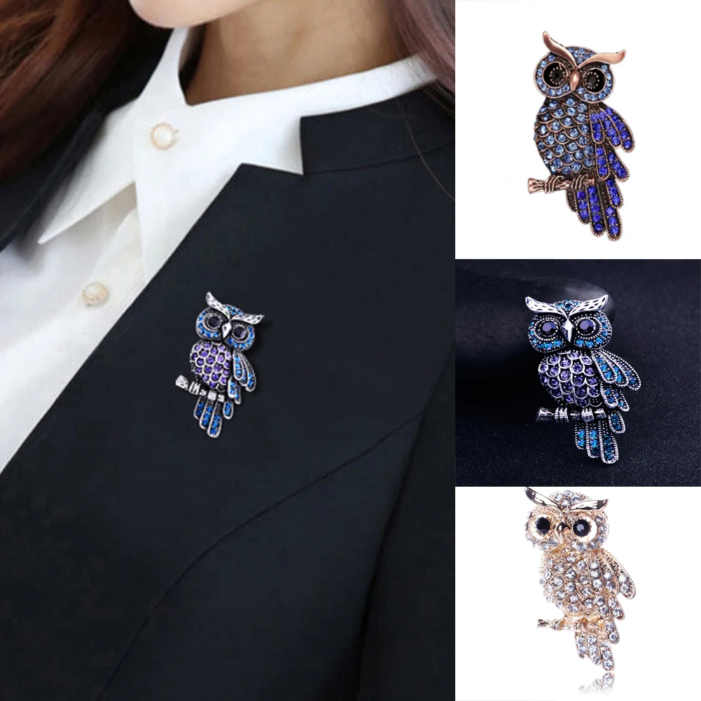 

Fashion Delicate Owl Brooches Korean Trendy Zinc Alloy Imitation Rhinestone Blue Brooch Badge Pin Women Man Gifts Accessories