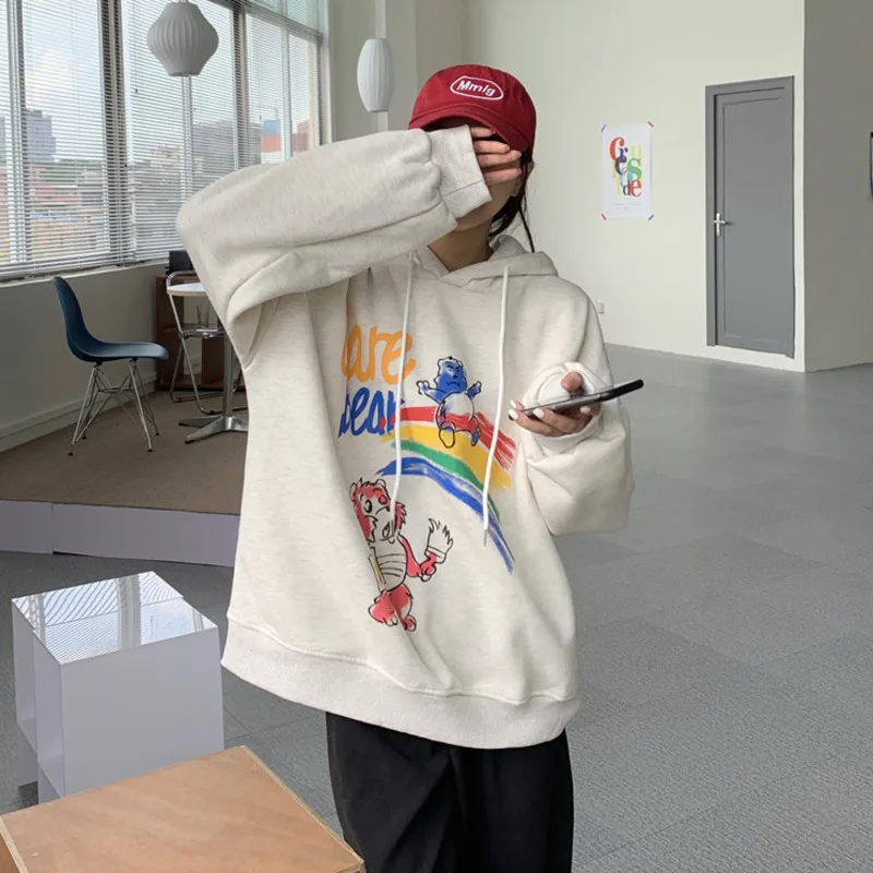 

Spring Autumn 2021 Cartoon Print Oversized Hoodies Women Harajuku Pullover Casual Fashion Velet Sweatshirt Hoodie Kpop Ins Hot